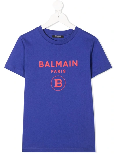 Balmain Teen Logo Print T-shirt In Blue
