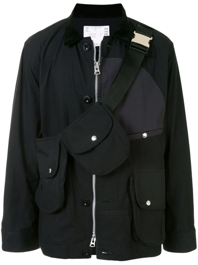 Sacai Belt Bag Zip-up Jacket In Black