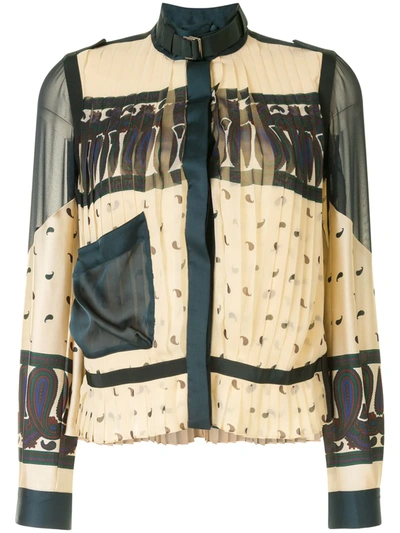 Sacai Paisley-print Pleated Blouse In Neutrals