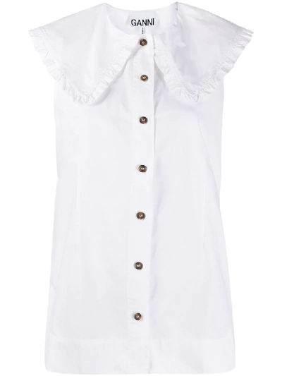 Ganni Sleeveless Ruffle-collar Top In White