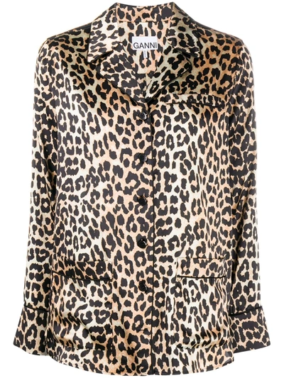 Ganni Pyjama-style Leopard-print Shirt In Brown