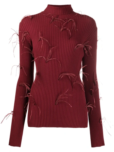 Marques' Almeida Feather Trim Turtleneck Jumper In Red