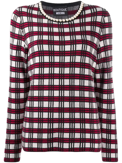 Boutique Moschino Check Long-sleeve Jumper In White