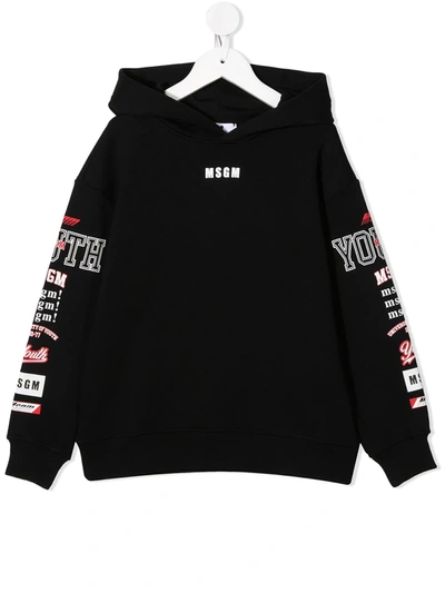 Msgm Kids' Cotton Sweatshirt Hoodie In Black