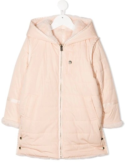 Chloé Kids' Faux-fur Hooded Coat In Pink
