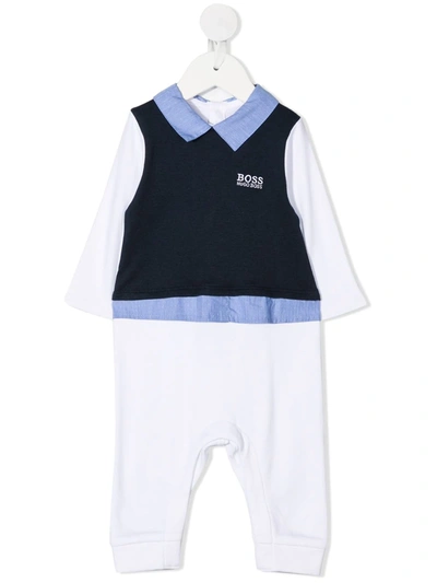 Hugo Boss Babies' Embroidered Logo Romper In Blue,white