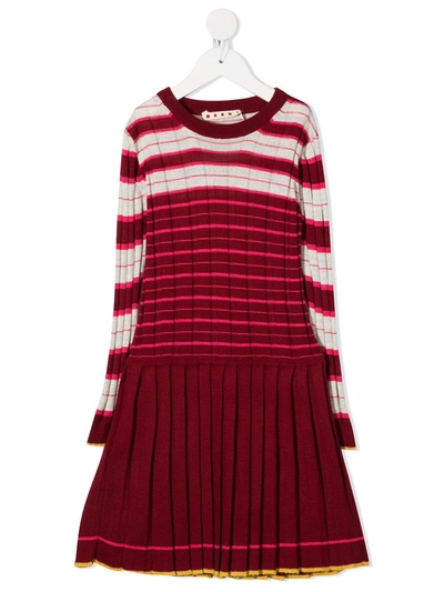 Marni Kids' Pleated Skirt Knitted Dress In Red