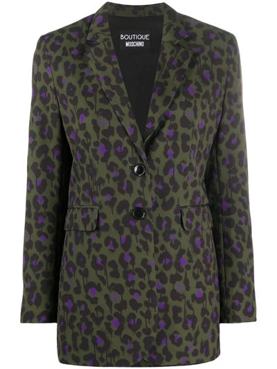 Boutique Moschino Leopard Print Fitted Blazer In Green