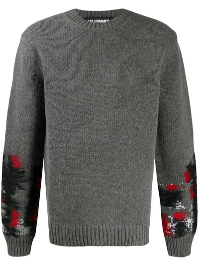 Les Hommes Abstract Intarsia Merino Wool Jumper In Grey