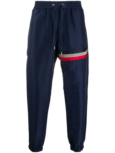 Moncler Debossed Logo Navy Trousers In Blue
