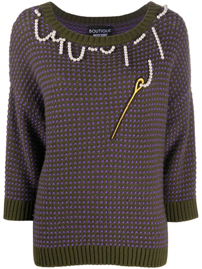 Boutique Moschino Embroidered Knitted Jumper In Green