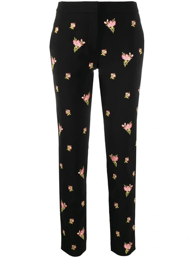 Moschino Floral Embroidery Straight-leg Trousers In Black
