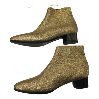 Pre-owned Robert Clergerie Glitter Ankle Boots In Gold