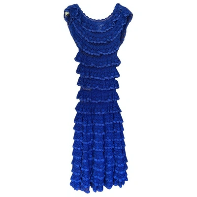 Pre-owned Oscar De La Renta Blue Lace Dress