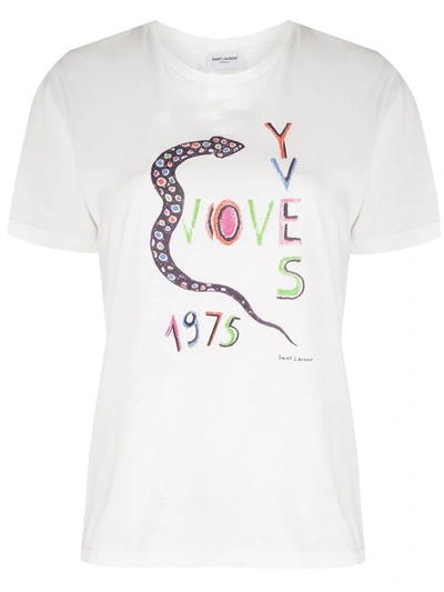 Saint Laurent Printed Cotton-jersey T-shirt In White