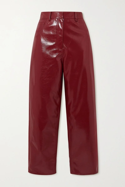 Tibi Faux Patent-leather Wide-leg Pants In Brown