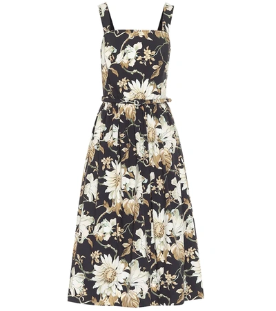 Oscar De La Renta Gathered Floral-print Cotton-blend Poplin Midi Dress In Multi