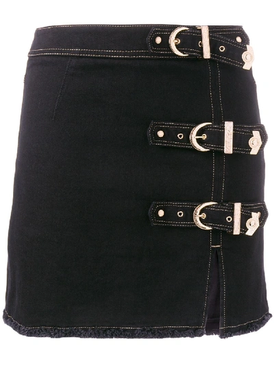 Versace Jeans Couture Black Denim Miniskirt With Buckle Detail
