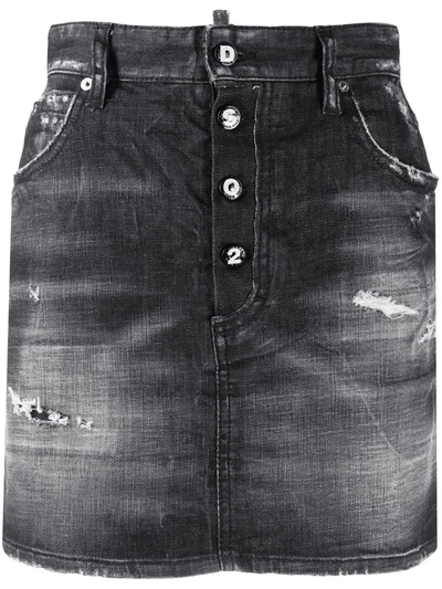 Dsquared2 High-waisted Distressed-effect Denim Skirt In Black | ModeSens