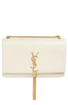Saint Laurent Medium Kate Leather Wallet On A Chain In Blanc Vintage