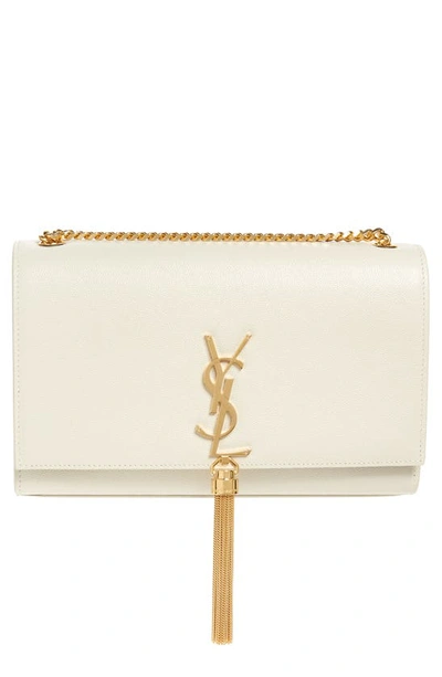 Saint Laurent Medium Kate Leather Wallet On A Chain In Blanc Vintage