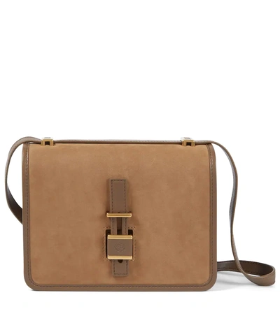 Loro Piana Lock In Suede Crossbody Bag In Brown