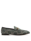 Gucci Jordaan Logo-jacquard Velvet Loafers In Dark-green