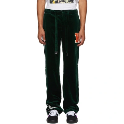 Off-white Green Velvet Pajama Lounge Pants In Dark Green