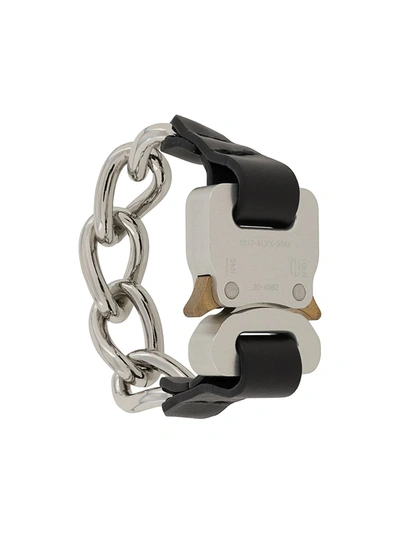 Alyx Silver Chain & Leather Buckle Bracelet In Blk Black