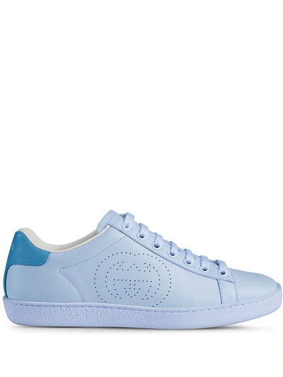 Gucci Women's Ace Sneaker With Interlocking G In Pale+blue