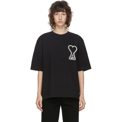 Ami Alexandre Mattiussi Black Oversized Logo Patch T-shirt In 001 Black