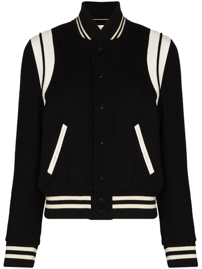 Saint Laurent Leather-trimmed Wool-blend Bomber Jacket In White