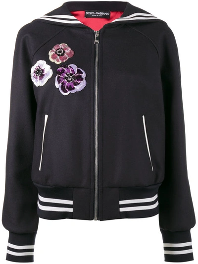 Dolce & Gabbana Sequin Embellished Sailor Collar Bomber Jacket In Blue