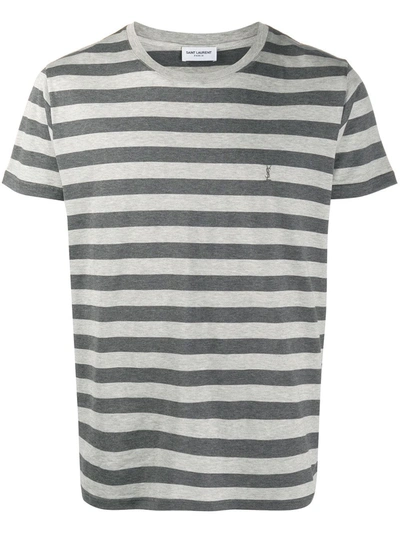 Saint Laurent Striped Monogram T-shirt In Jersey In Grey
