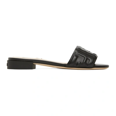 Fendi Logo-embossed Leather Sandals In Black