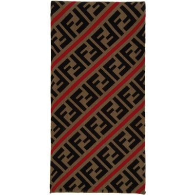 Fendi Red And Brown Wool Forever  Scarf In F19se Tobrd