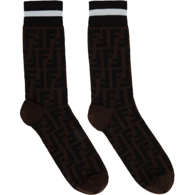 Fendi Double-f Logo Socks In Tobacco Black