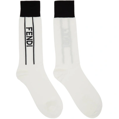 Fendi Logo Stripe Socks In Black White