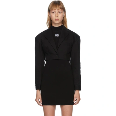 Alexander Wang T Alexanderwang.t Black Denim Cropped Drop Shoulder Blazer