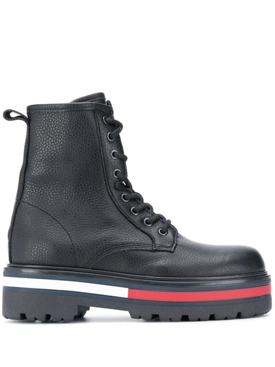 Tommy Jeans Striped Sole Boots In Black