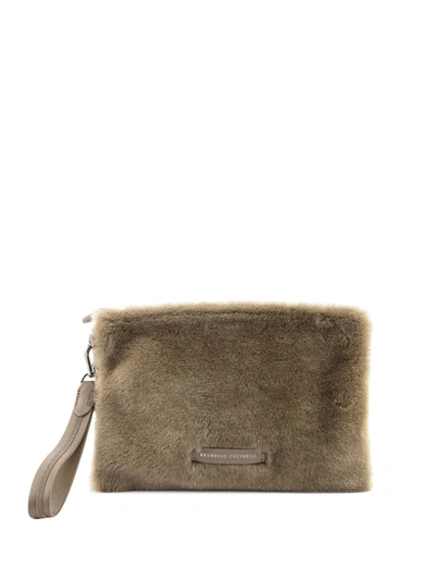 Brunello Cucinelli Shearling Pouch In Light Brown