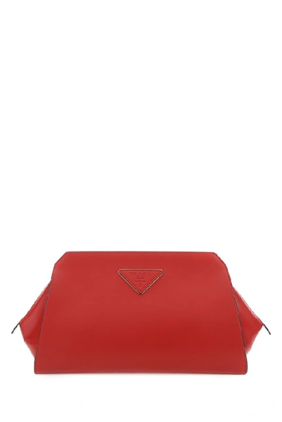 Prada Logo Plaque Clutch Bag In Red
