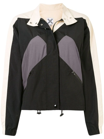 Kenzo Short Windbreaker Jacket With Logo In Black,grey,beige