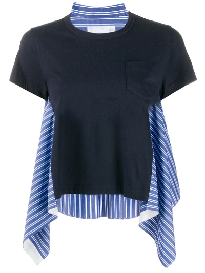 Sacai Striped Paneled T-shirt In Blue