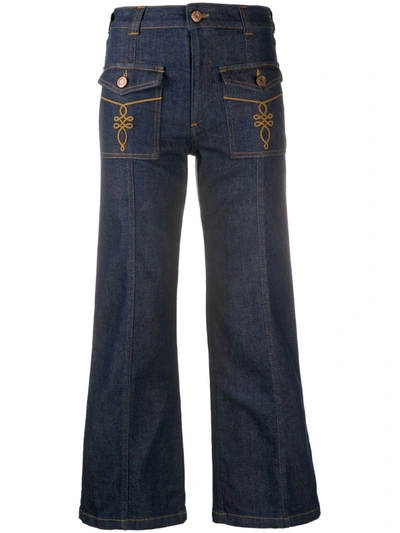See By Chloé Pocket Detail Kick Flared Jeans In Dark Wash