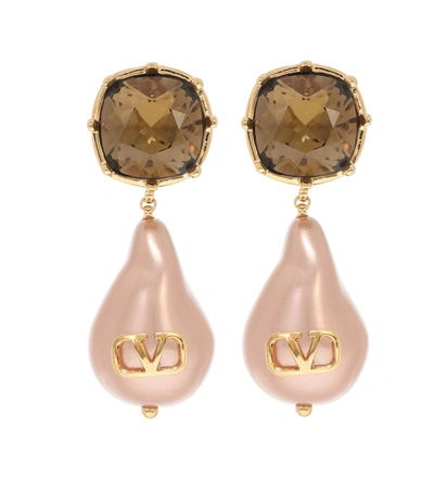 Valentino Garavani Vlogo Bead Pearls And Crystal Earrings In Pink