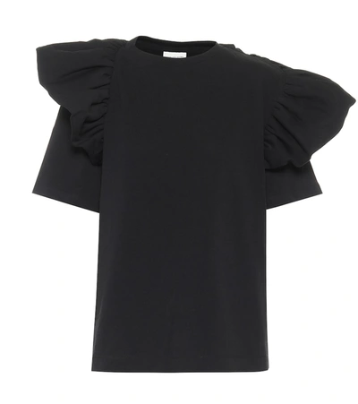 Dries Van Noten Ruffle-trimmed Cotton Jersey T-shirt In Black