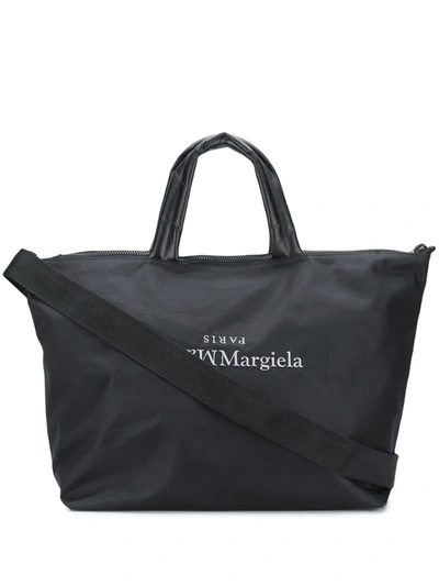 Maison Margiela Upside-down Logo Nylon Tote Bag In Black