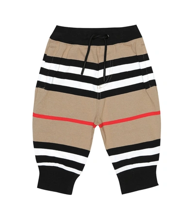 Burberry Baby Icon Stripe Cotton Trackpants In Beige