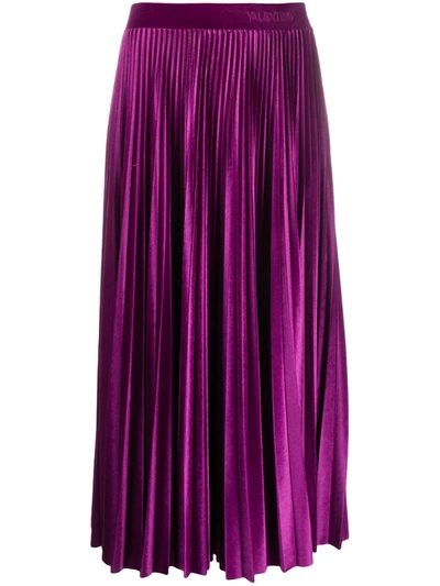 Valentino Pleated Jersey Velvet Skirt In Purple